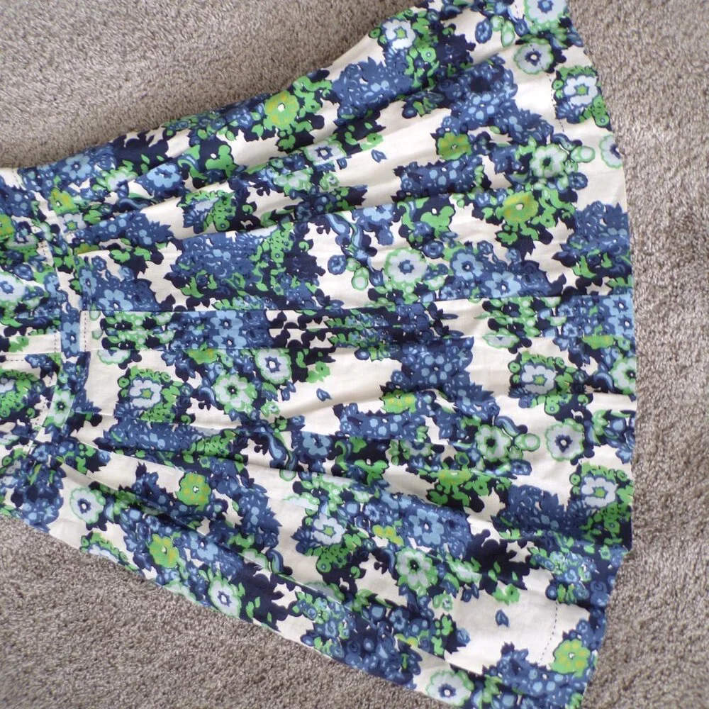 Tory Burch Linen Blue floral fit and flare midi dress 8